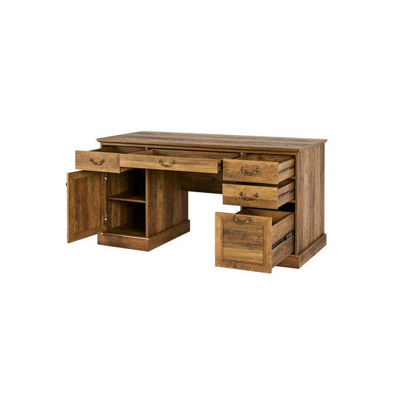 59'' W Rectangle Executive Desk with Storage Cabinet and Drawers, Workstation for Office Home, Rustic Oak