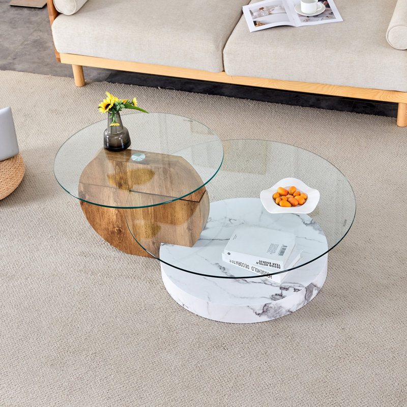 Table basse gigogne moderne Varese, Brun / Blanc, Clair, H 17 po x l 42 po x P 31,5 po
