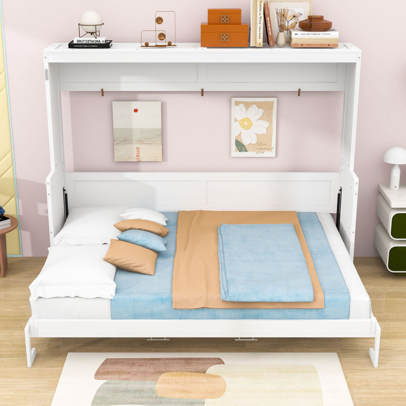 Lit escamotable mural avec tablettes, Blanc, Grand