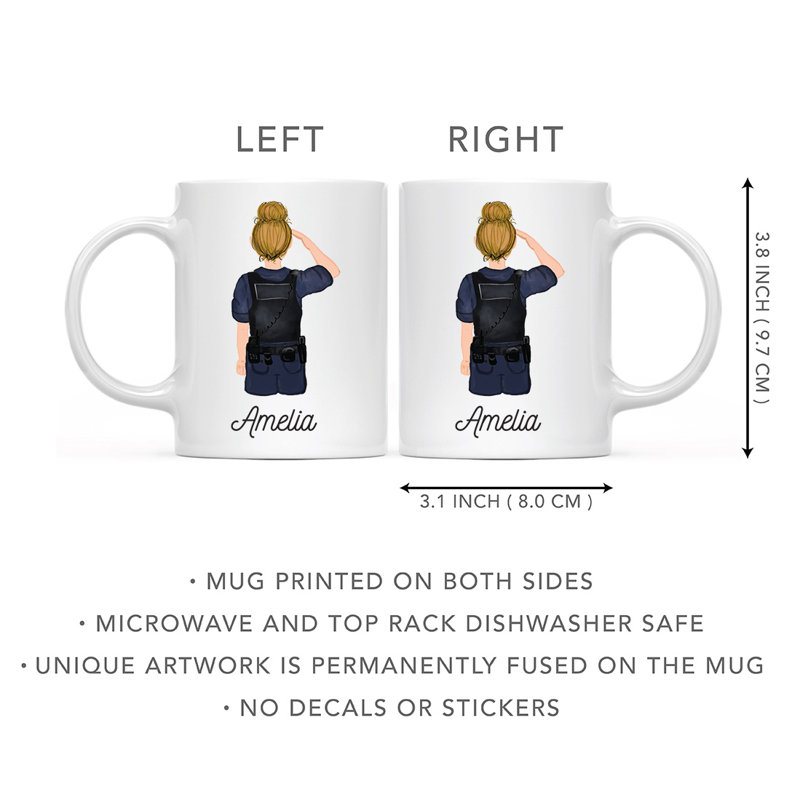 Tasse à café personnalisée, Blanc / jaune, femme, agent de police 13, Oui