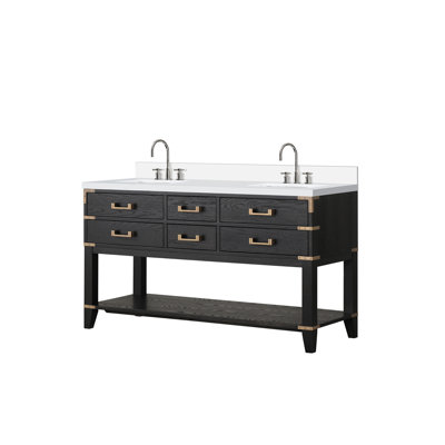 Meuble-lavabo double avec comptoir en quartz