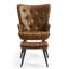 Ensemble de fauteuil à oreilles capitonné de style moderne Mid-Century avec repose-pieds, fauteuil rembourré en cuir de polyuréthane et tabouret pour le salon, la chambre à coucher-1583890539