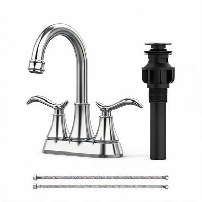 Robinet de lavabo de salle de bain central en métal chromé 4 pouces avec deux poignées et bec pivotant à arc haut 360 degrés