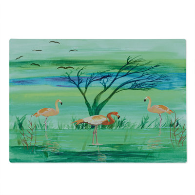 Ambesonne Flamingo Cutting Board Large Size Nature and Birds Multicolor