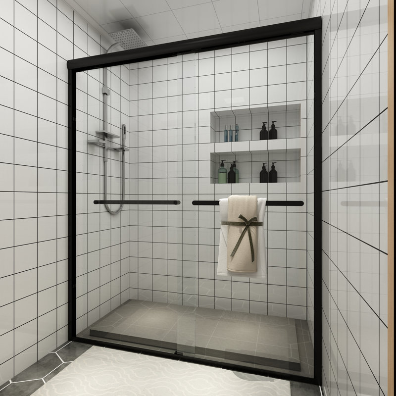 Porte de douche encadrée l 60 "x H 72", Noir
