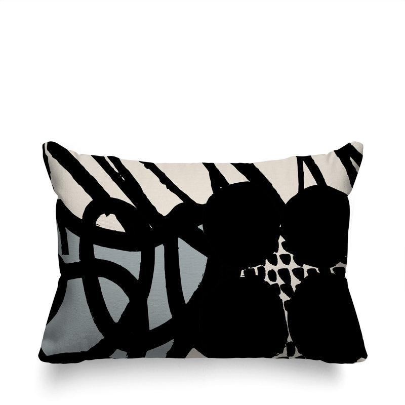 Coussin rectangulaire intérieur / extérieur Aloe, Gris / noir / blanc cassé, H 14 po x l 20 po