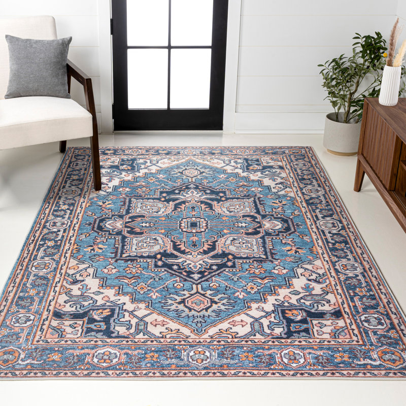Tapis bleu / beige Huddleston, Rectangle 3 pi 11 po x 6 pi