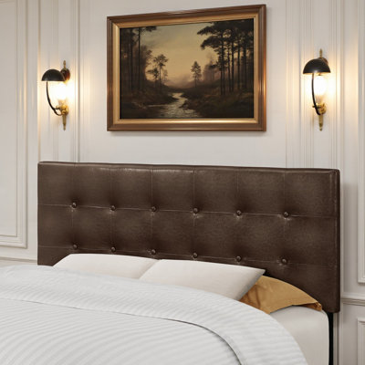 Radius Bed, Full, Upholstered, Brown Leather Look, Transitional, Headboard Only by Lark Manor