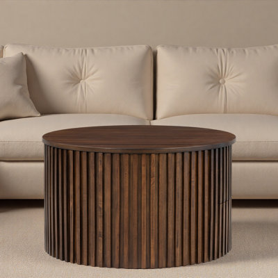 Matériau en feuille de haute qualité / style polyvalent / table basse ronde à plateau relevable durable et durable, table d'appoint moderne en bois cannelé avec rangement caché pour le salon