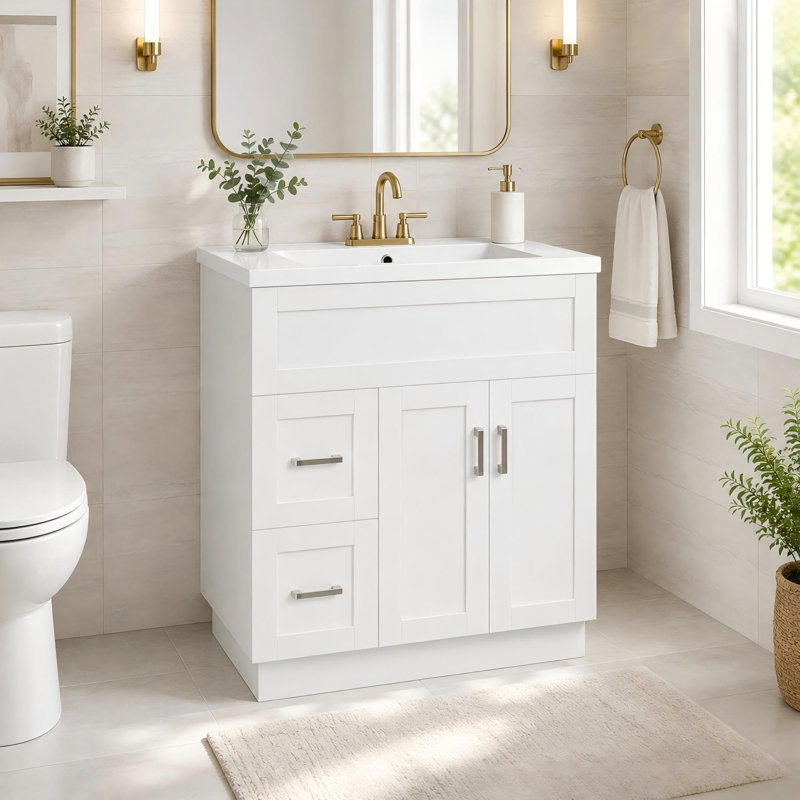 Meuble-lavabo blanc de 30 pouces avec tiroirs à gauche