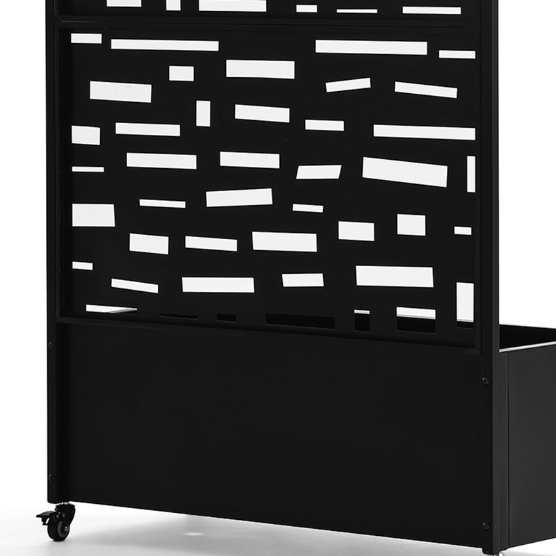 Boîte à fleurs en métal avec treillis et roues Brenna, H 70,8 po x l 35,5 po x P 15,7 po, Noir