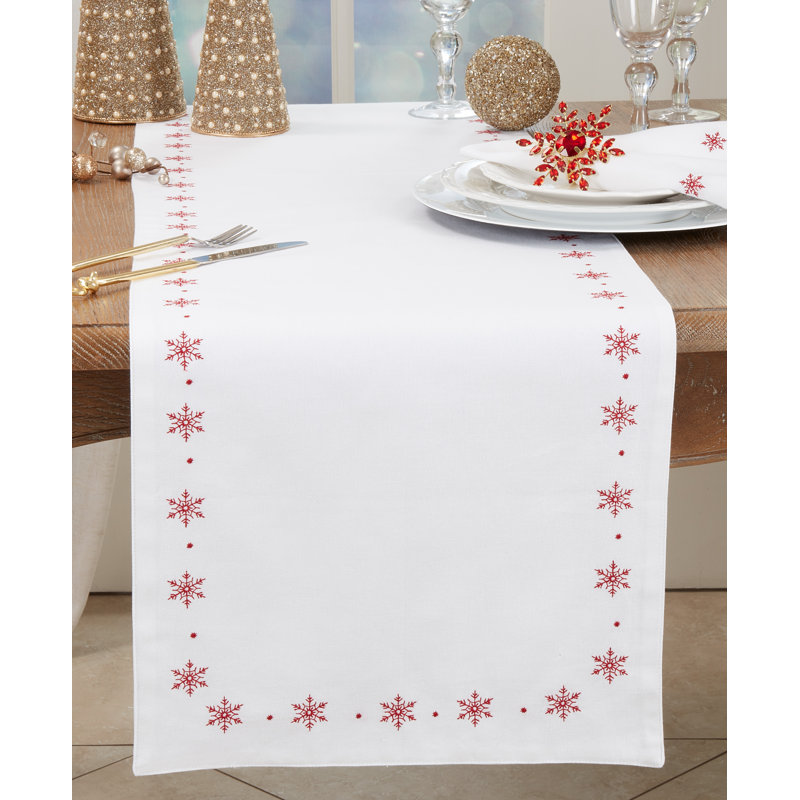 Chemin de table brodé Snowy Wonderland, Blanc