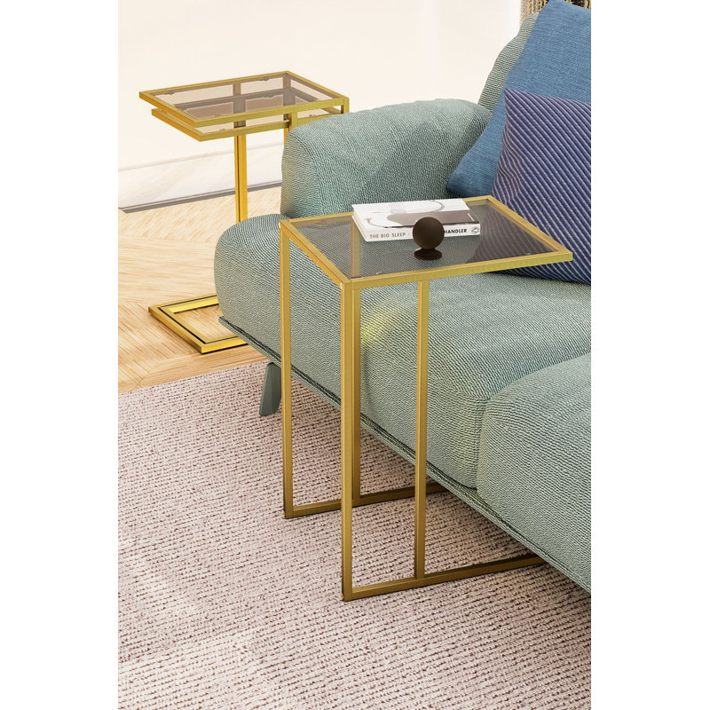 Bullock Modern Nesting Table Set (3 Pieces), Gold & Fume, 16.5 x 22.8 x 13.0 inches | 100% Smoked Tempered Glass, Metal Legs, Thickness: 0.16 inches | Stylish, Versatile Design for Home & Office Décor