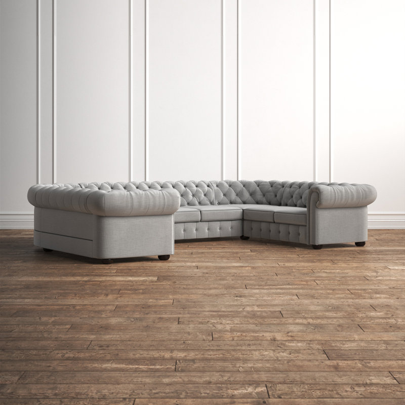 Huskins Upholstered U-Shaped Sectional Symmetrical, Pewter Gray Linen