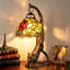 Lampe de table chat antique en bronze avec abat-jour en verre coloré