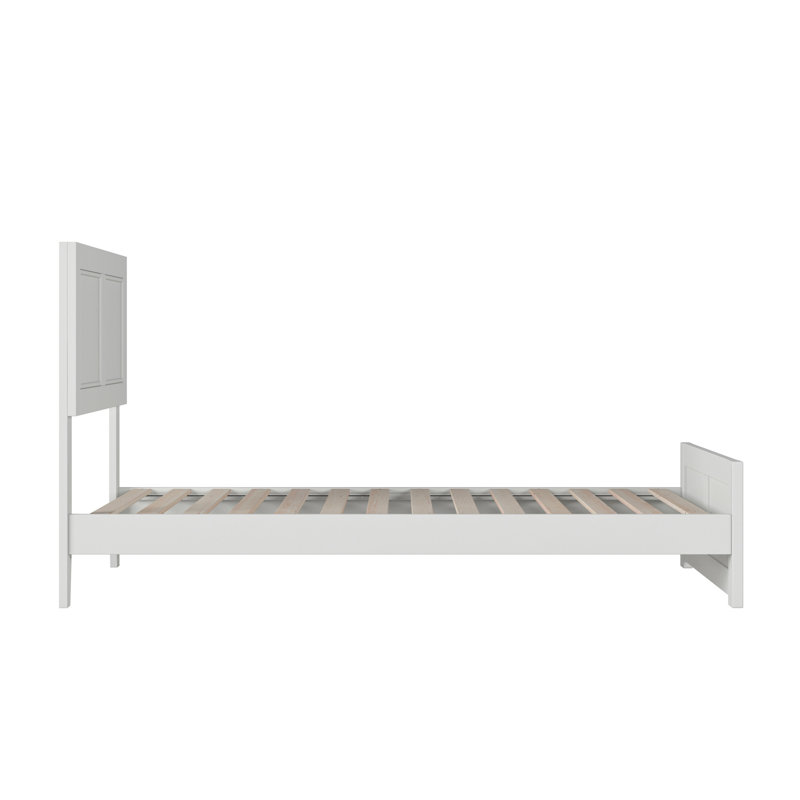 Jeinny Solid Wood Low Profile Platform Bed with Matching Footboard, White, Twin