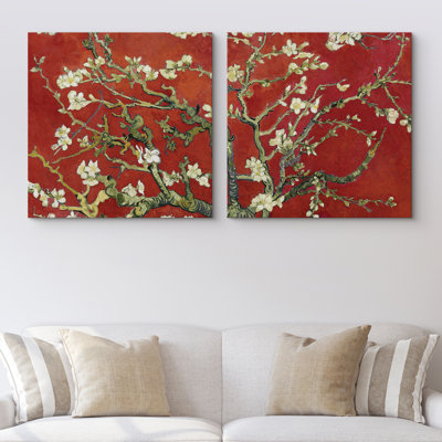 «Almond Blossom» en rouge sur toile, 2 pièces par Vincent Van Gogh