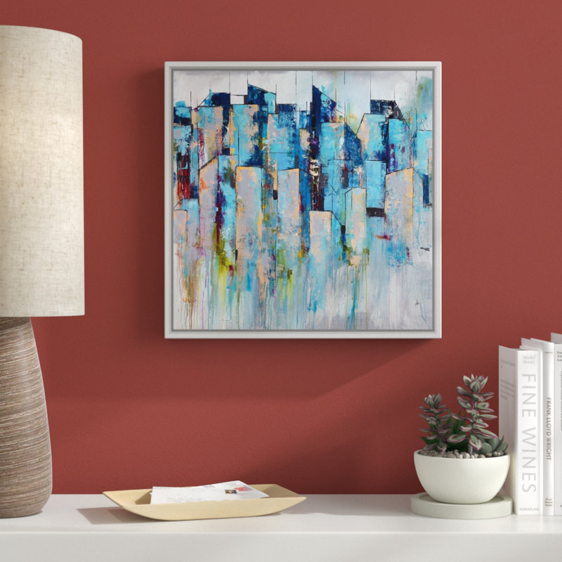 « centre-de-mémoire », peinture sur toile, H 17,7 po x l 17,7 po x p 1,75 po, Cadre flottant noir