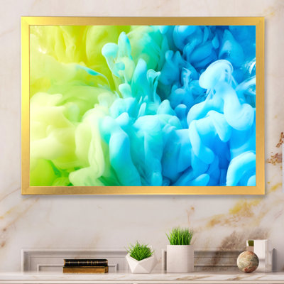 Green And Blue Liquid Ink Art III - Floater Frame Print on Canvas