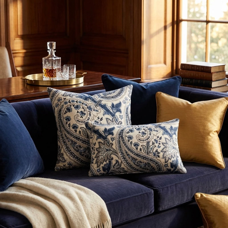 Coussin de luxe Tulip Safari, 12 po x 20 po, Bleu / Crème, Coussin lombaire