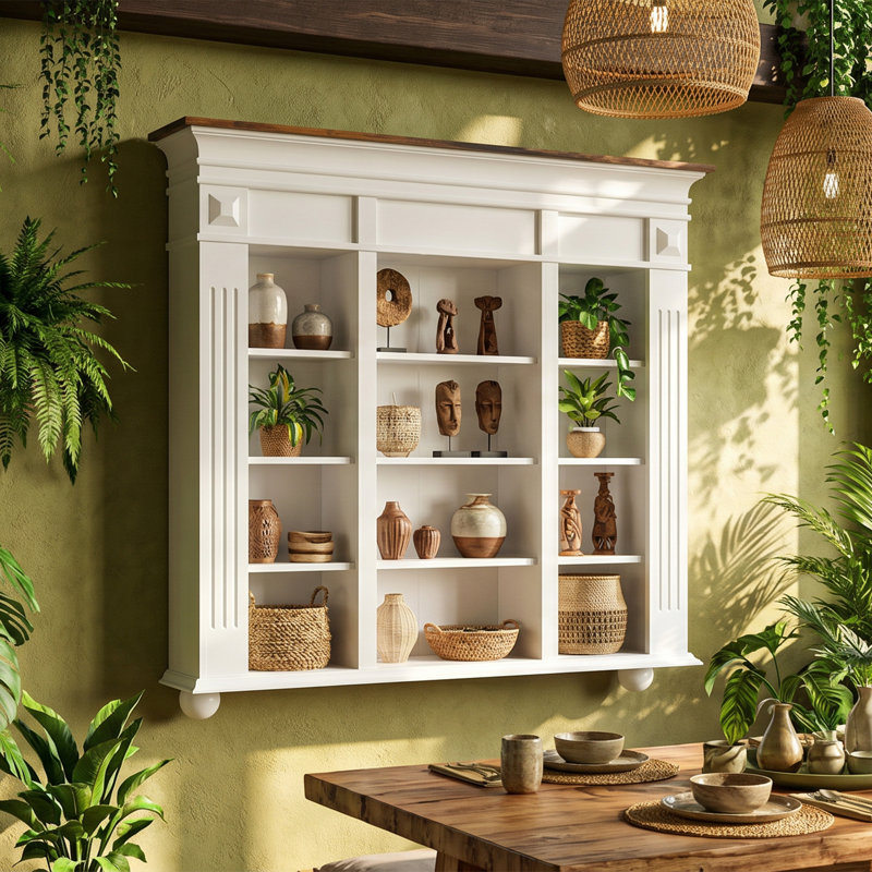 Vitrine murale avec 12 tablettes et dessus brun