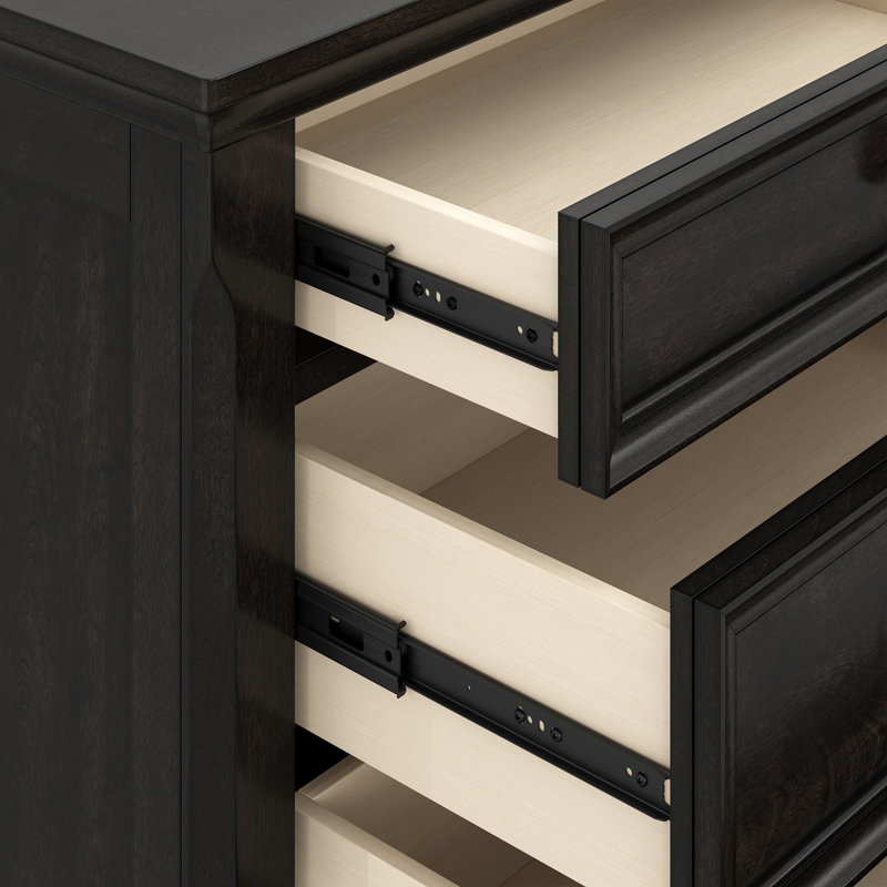 Mid-Century Modern Solid Wood Nightstand 3-Drawers, Vintage Black