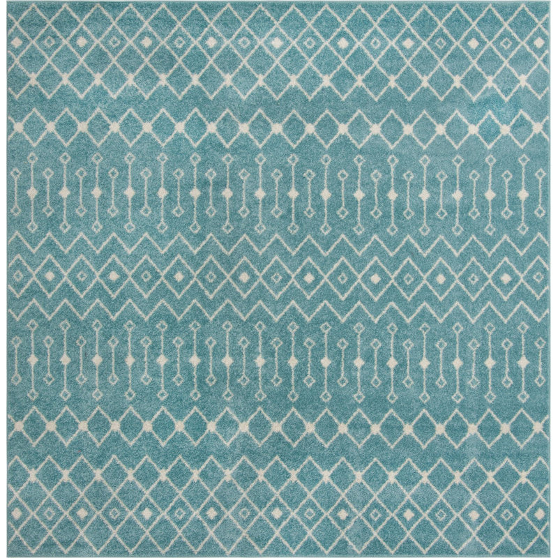 Tapis bleu turquoise en polypropylène tissé à la machine Briehn, Carré 10 pi