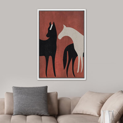 Bright Preppy Animals IDEA4WALL Framed Canvas Print Wall Art Room Decor Black White Horse Stallion Silhouette Tree Nature Wilderness Drawings Boho Colorful For Living Room, Bedroom, Office Framed On Canvas Print