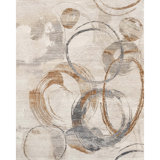 Hand Knotted Abstract Area Rug in Ivory/Brown/Gray