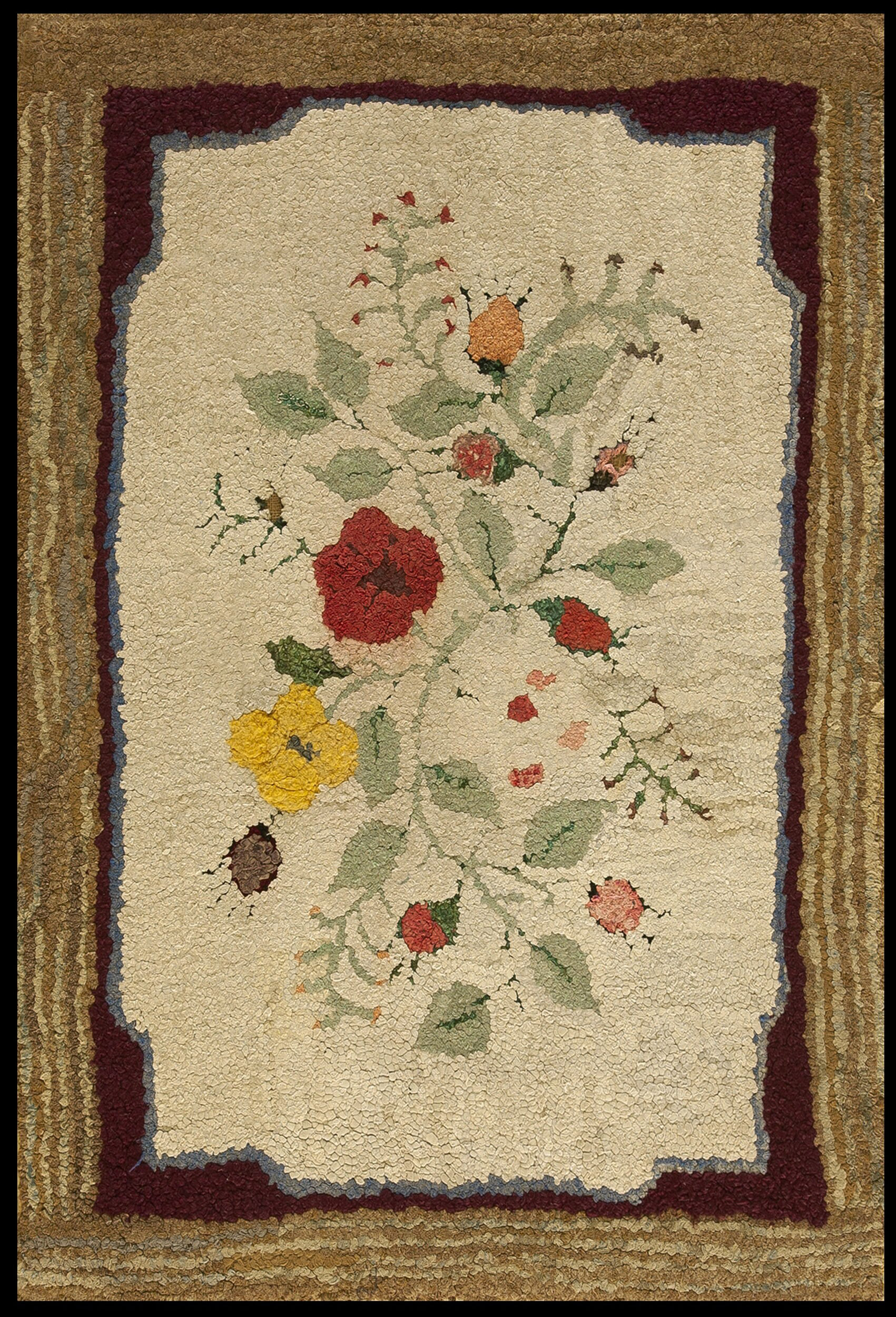 Rugs On Net Allover Floral 1930s American Hooked Antique Ivory Beige ...