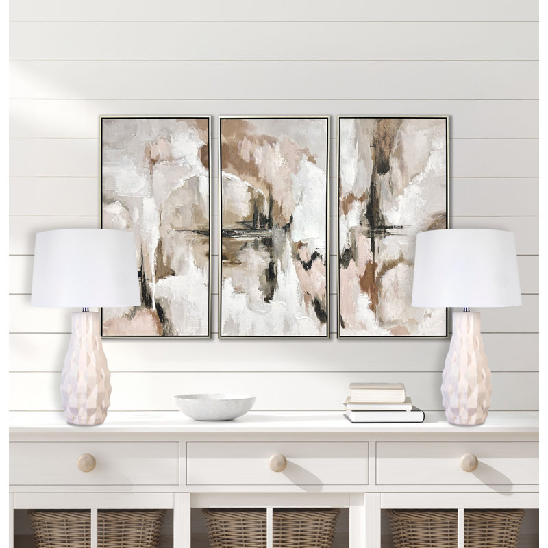 Sculpted Elegance Ceramic Table Lamp - White Sand - Set of 2
