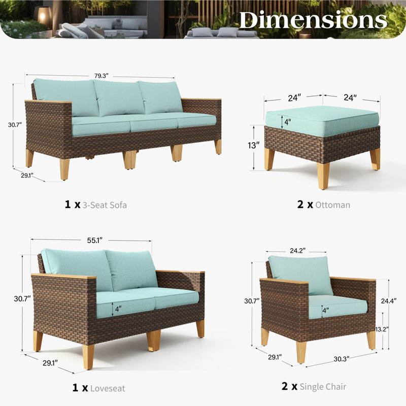 Ensemble de conversation modulaire 9 pièces Shutesbury, Non, Bleu