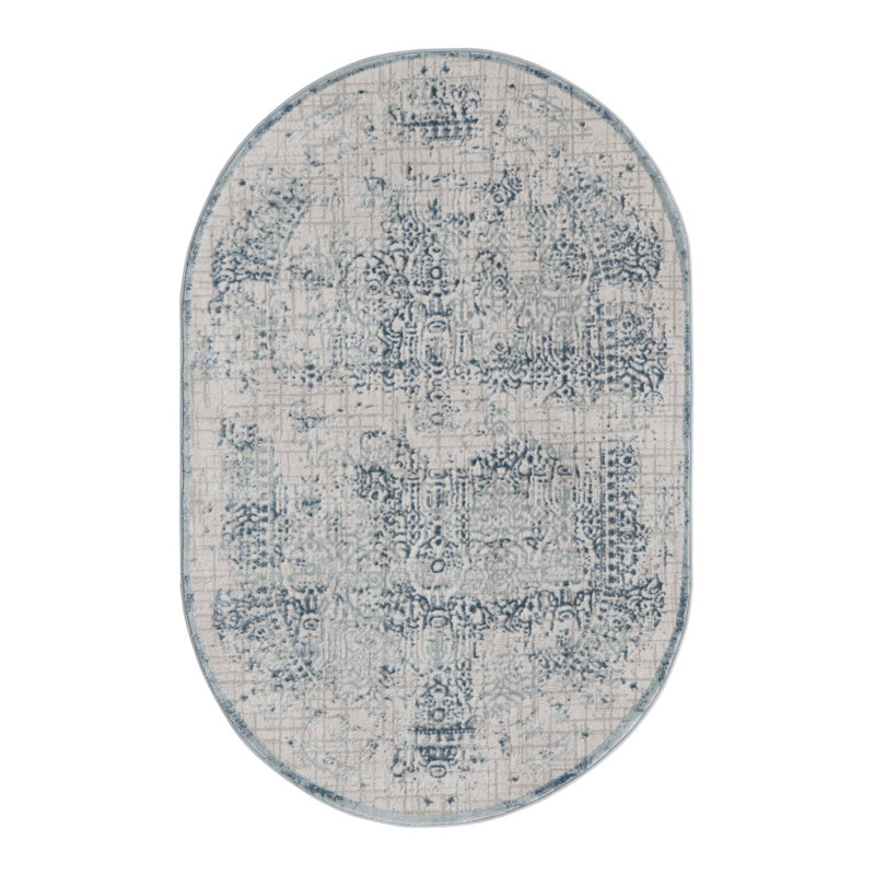 Tapis bleu abstrait Alissa, Ovale 5 pi 3 po x 8 pi