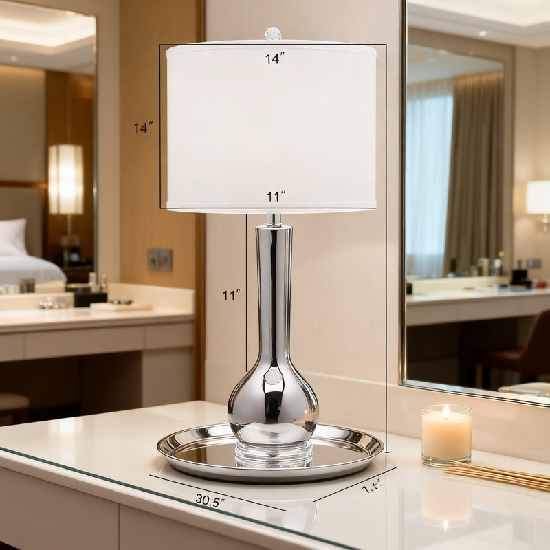Modern Ceramic Table Lamp Set Of 2 With LED Bulbs, Long Neck Design For Bedroom, Living Room, Home Office Nightstand Lighting