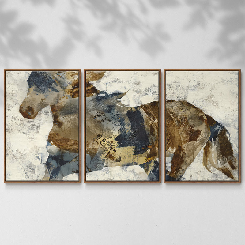 " Gallop " 3 - Pieces, Walnut Framed, 36" H x 75" W x 2" D