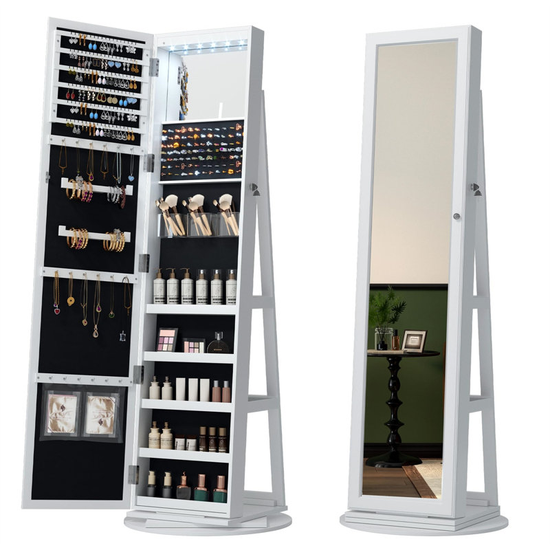 Modern Pure White Triangular Jewellery Armoire With Full-Length Mirror, Blanc