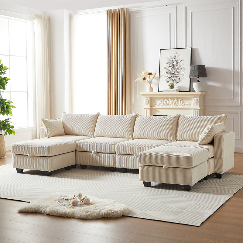 Canapé modulaire 113,5 po Sectiona, Velours côtelé beige