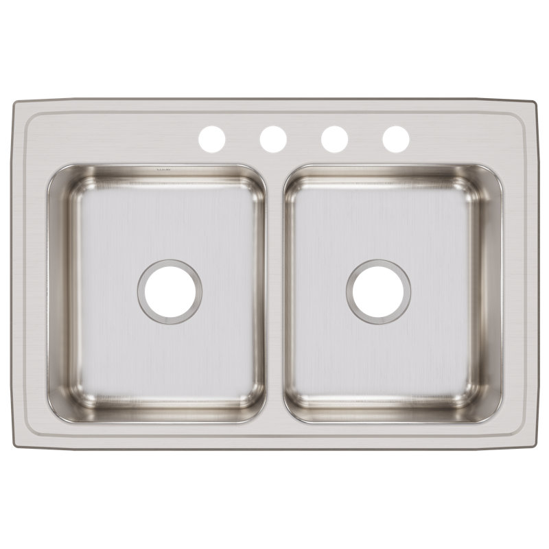 Lustertone 33" L x 22" W Double Basin Drop-In Kitchen Sink, 4 hole