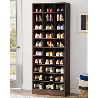 Armoire de rangement pour chaussures à grande capacité en bois espresso à 10 niveaux, organisateur moderne à 30 casiers pour petits espaces