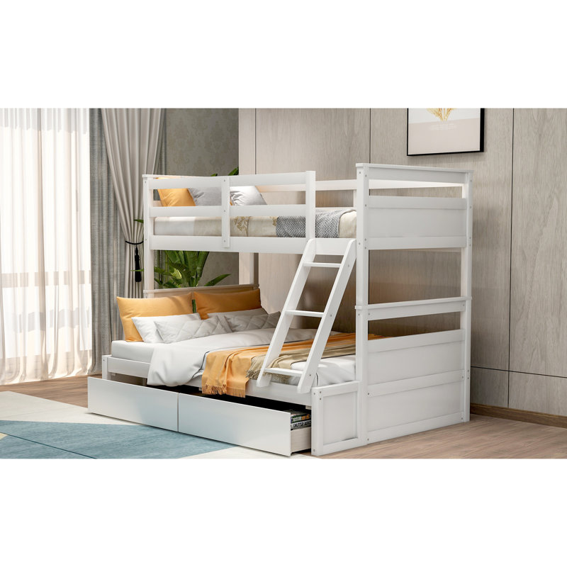 Lit superposé simple au-dessus d'un lit double en bois massif blanc pour plus d'espace de rangement et de rangement