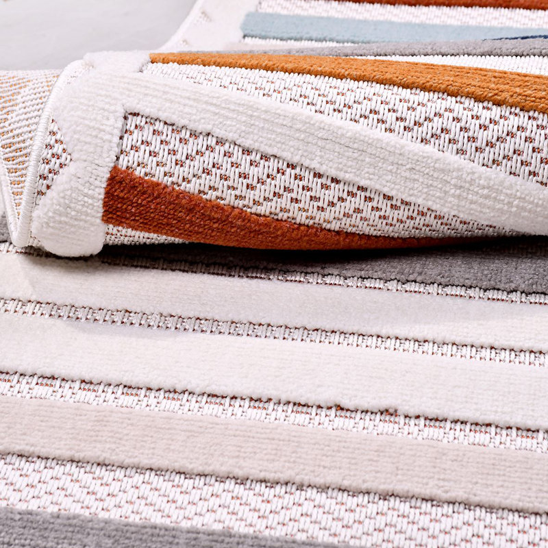 Tapis moderne / rayé crème lavable à la machine antidérapant, Rectangle 2 pi 8 po x 5 pi