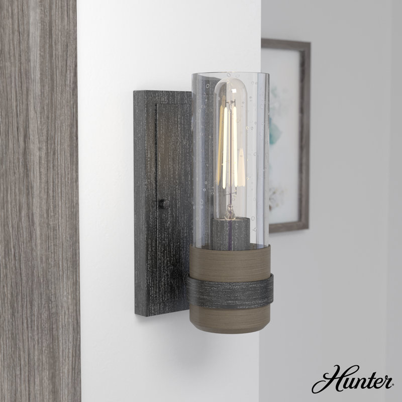 Rustic Iron Cylinder Dimmable Wall Sconce with Glass Shade