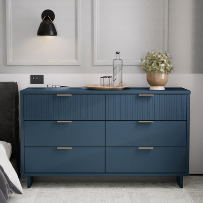 Commode double moderne en bois massif 55 po avec 6 tiroirs Granville Granville
