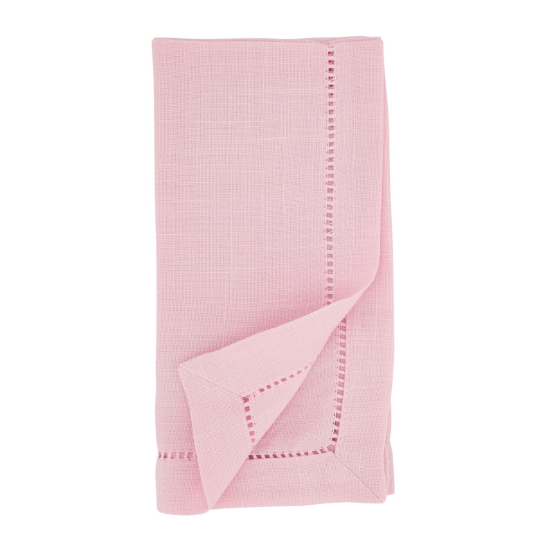 Pink Polyester Hemstitched Dinner Napkins, Set of 12