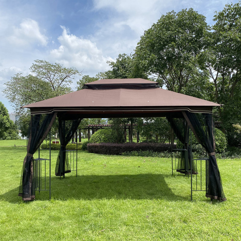 Abri de jardin brun 13 x 10 avec eau - matériau et toile en filet amovible
