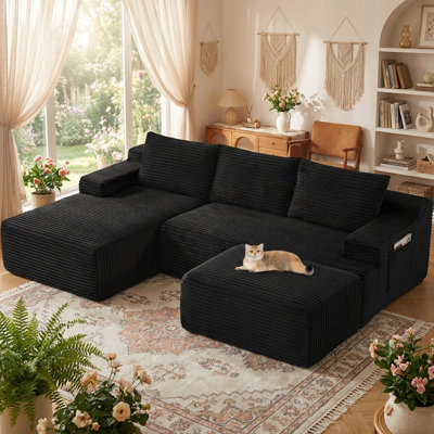 Canapé modulaire désossé 95 po, canapé Cloud avec méridienne orientée vers la droite, siège profond surdimensionné, tissu en velours côtelé doux, canapé modulaire pour le salon