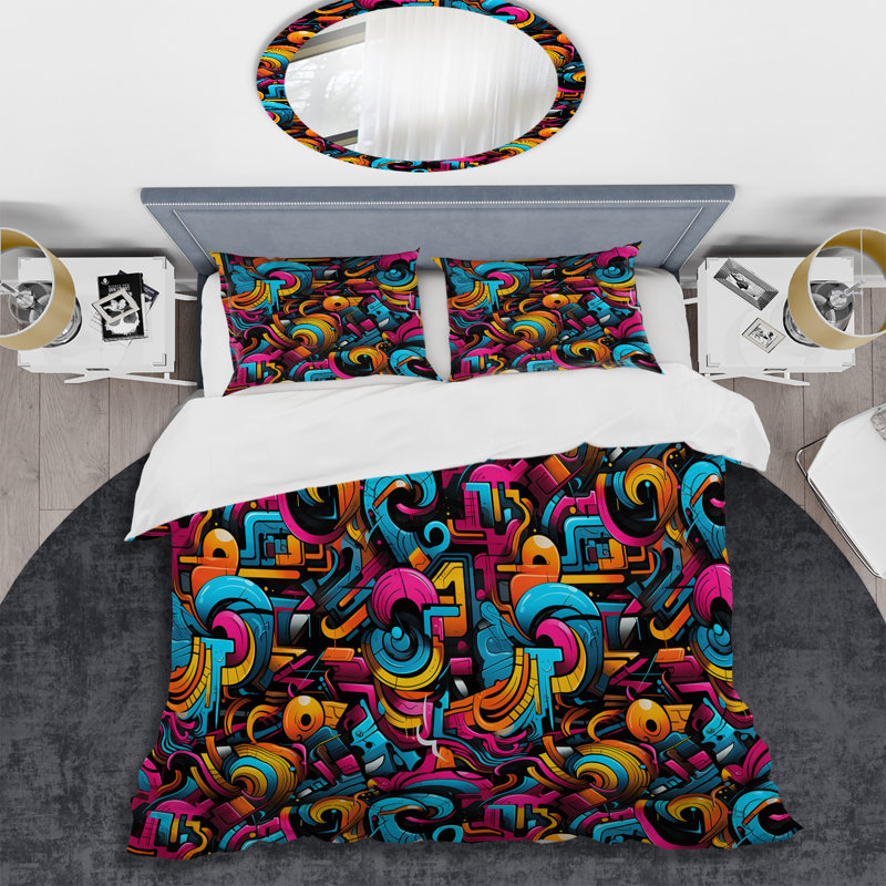 Ensemble de housse de couette Popart Neon Graffiti Fusion, Housse de couette pour grand lit et 2 taies décor