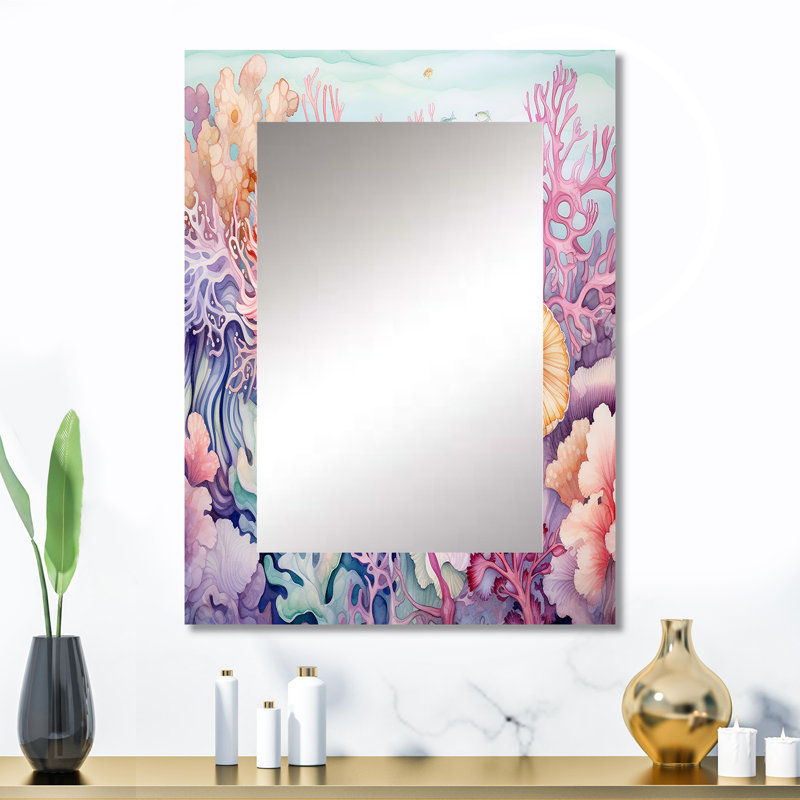 Colorful Colorful Coral Reef Heaven I - miroir mural corail, miroir décoratif rose, impression d'art en métal, 32 po x 24 po