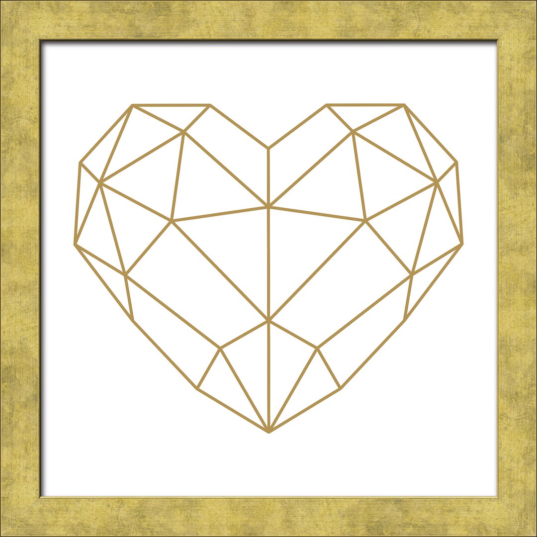 Gerahmtes Poster Golden Polygon Heart