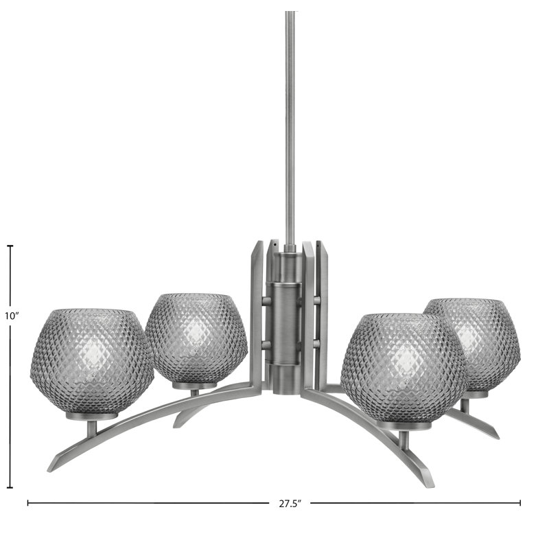 Lustre lumineux avec verre texturé fumé 6 po, Graphite, H 58,25 po x l 27,5 po x P 27,5 po, 4